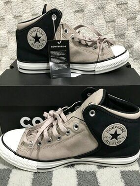 Converse CTAS High Street Mid Top Sneakers Men's Suede Canvas Black Beige NEW
